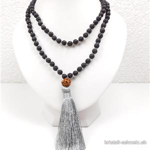 Collier Lave - Mala noué 108 perles / 80 cm, avec Rudraksha et Pompon argenté
