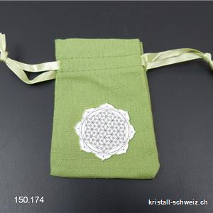 Pochette coton vert Mandala - Fleur de Vie, env. 10 x 6,5 cm