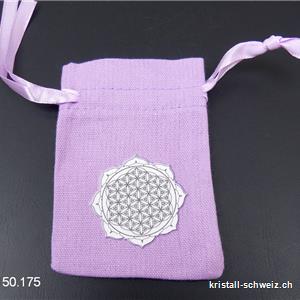 Pochette coton violet Mandala - Fleur de Vie, env. 10 x 6,5 cm