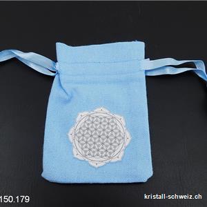 Pochette coton bleu Mandala - Fleur de Vie, env. 10 x 6,5 cm