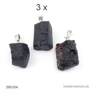 3 Pendentifs Tourmaline noire - Schörl, boucle métal