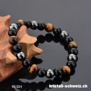 Armband Tigerauge-Hämatit-Obsidian 8 mm, elastisch 19 cm