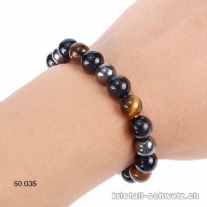 Armband Tigerauge-Hämatit-Obsidian 10 mm/19,5 - 20 cm