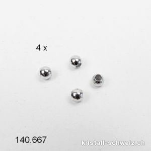 4 Stk - Questschösen aus 925 Silber rhodiniert 3 mm / Bohrung 1,5 mm