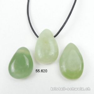 Jade Serpentin hell 2,6 - 3 cm gebohrt mit Lederband zum binden