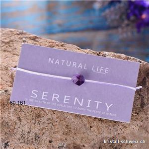 Bracelet Améthyste - SERENITY - avec cordon satin réglable violet. OFFRE SPECIALE