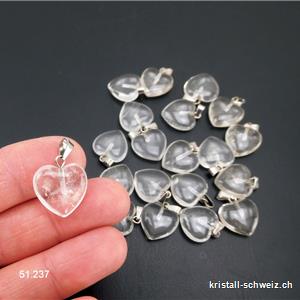 Pendentif Cristal de roche Coeur 1,5 cm avec boucle métal argenté. OFFRE SPECIALE