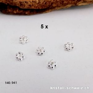 5 x mini Blumen 4 mm, Zwischenteil 925er Silber. Sonderangebot