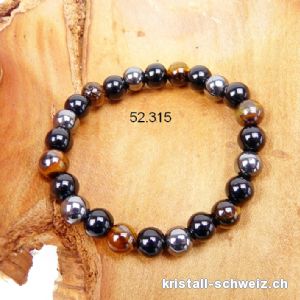 Armband Tigerauge-Hämatit-Obsidian 7-8 mm/21 cm. Sonderangebot