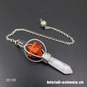 Pendel Bergkristall und Jaspis rot Merkaba, ca. 6,5 cm