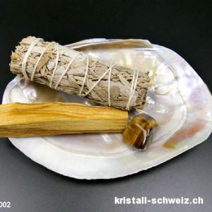 Reinigung-Set Muschel, weisser Salbei, Palo Santo, Tigerauge. Sonderangebot