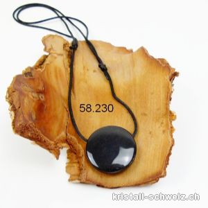 Obsidian Spiegel schwarz 4 cm gebohrt mit Gewebekordel