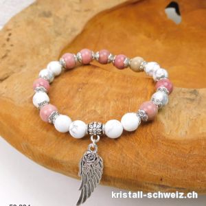 Armband Magnesit u. Rhodonit - Engelsflügel 8 mm / 19 cm. Grösse M-L