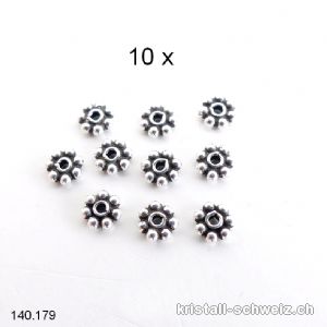 Batch 10 Stk. Ethno Blumen 4 mm, Zwischenteil 925er Silber geschwärzt. SONDERANGEBOT