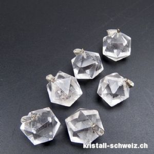 Anhänger Bergkristall - Ikosaeder 1,5 - 1,8 cm mit Metallöse