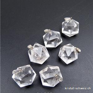 Pendentif Cristal de roche - icosaèdre 1,5 - 1,8 cm avec boucles métal