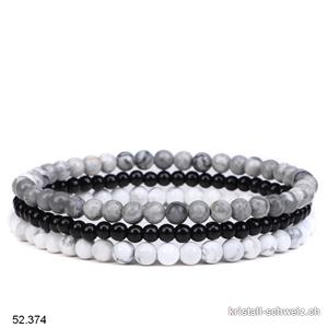 3 bracelets - FITNESS - Magnésite, Onyx noir, Agate Crazy Lace. Offre Spéciale