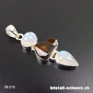 Anhänger Feuerachat - Regenbogen Mondstein aus 925 Silber. Einzelstück