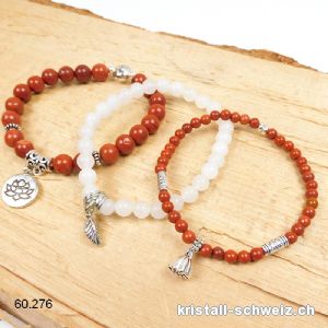 3 Armbänder DYNAMISMUS, Jaspis rot u. Jade weiss. SONDERANGEBOT