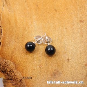 Ohrstecker Turmalin schwarz - Schörl, Kugel 5 - 6 mm aus 925 Silber