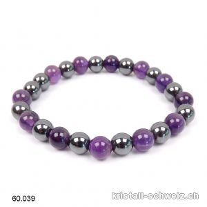 Armband Amethyst - Hämatit 8 mm, elastisch 18,5 - 19 cm. Gr. M-L