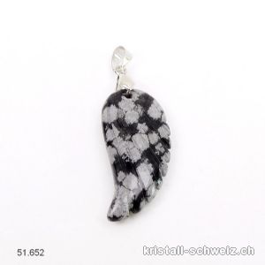 Anhänger Obsidian Schneeflocken, Engelsflügel 3,5 cm mit Metallöse