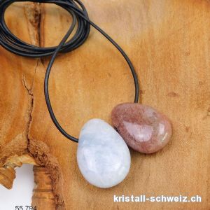 Calcit hellblau u. Muskovit gebohrt mit 1 Lederband. Sonderangebot