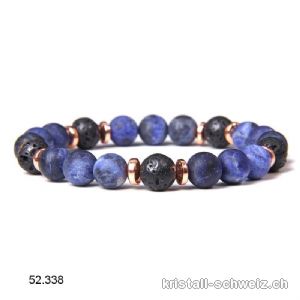 Armband Sodalith MATT mit Lava Stein 8 mm, elastisch 19 cm