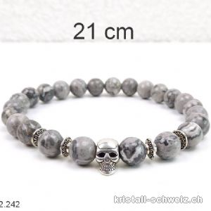 Armband SCHÄDEL Achat Crazy Lace grau 8 mm / 21 cm