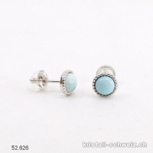 Ohrstecker Larimar Cabochons 6 mm aus 925 Silber rhodiniert