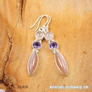 Ohrhänger Mondstein - Amethyst - Rosenquarz aus 925 Silber