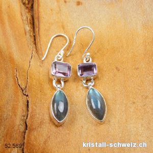 Ohrhänger Labradorit - Amethyst aus 925 Silber. Einzelpaar