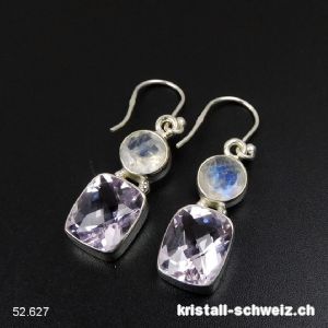 Ohrhänger Amethyst - Mondstein aus 925er Silber. Einzelpaar