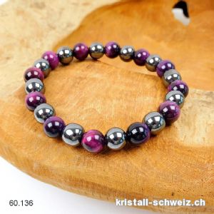 Armband Tigerauge lila-fuchsia - Hämatit 8 - 8,5 mm / 19 cm