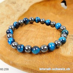 Armband Tigerauge blau - Hämatit 8 - 8,5 mm / 19 cm