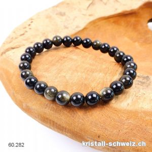 Armband Obsidian gold 8 mm / 21 cm. Grösse L