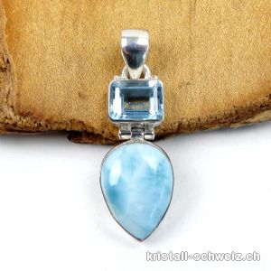 Anhänger Larimar u. Topas blau aus 925 Silber. Einzelstück