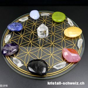 Chakra-Rad Blume des Lebens mit Lemurian Bergkristall Spitzen. Unikat