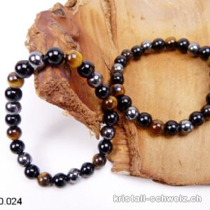 Armband Tigerauge-Hämatit-Obsidian 8 mm, elastisch 19 cm