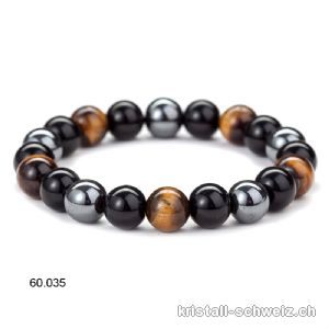 Armband Tigerauge-Hämatit-Obsidian 10 mm/19,5 - 20 cm