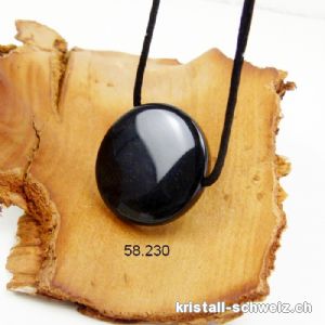 Obsidian Spiegel schwarz 4 cm gebohrt mit Gewebekordel