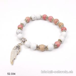 Armband Magnesit u. Rhodonit - Engelsflügel 8 mm / 19 cm. Grösse M-L