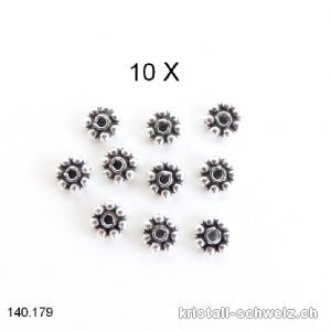 Batch 10 Stk. Ethno Blumen 4 mm, Zwischenteil 925er Silber geschwärzt. SONDERANGEBOT