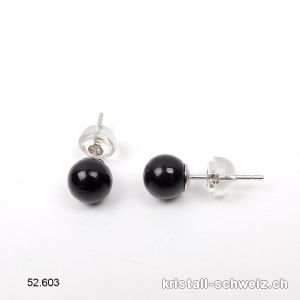 Ohrstecker Turmalin schwarz - Schörl, Kugel 5 - 6 mm aus 925 Silber