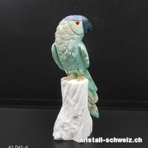 Papagei Türkis - Chysokoll auf Aragonit-Sockel. Unikat