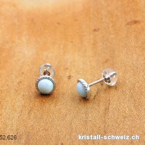 Ohrstecker Larimar Cabochons 6 mm aus 925 Silber rhodiniert