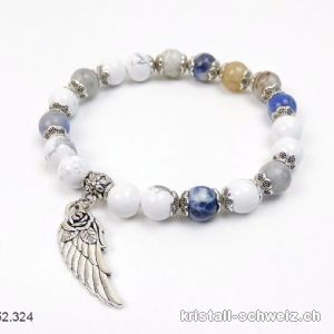 Armband Magnesit, Sodalith, Achat - Engelsflügel 8 mm / 19 cm. Grösse M-L