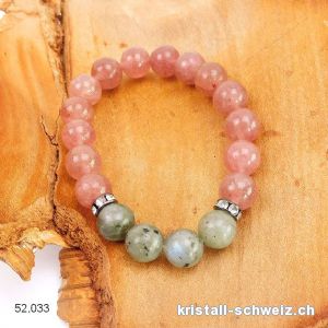 Armband Erdbeer Quarz - Labradorit 10 mm / 18,5 cm. Grösse M