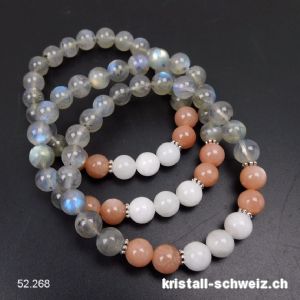 Armband Labradorit - Mondstein - Sonnenstein 8 mm / 18,5 - 19 cm