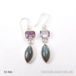 Ohrhänger Labradorit - Amethyst aus 925 Silber. Einzelpaar